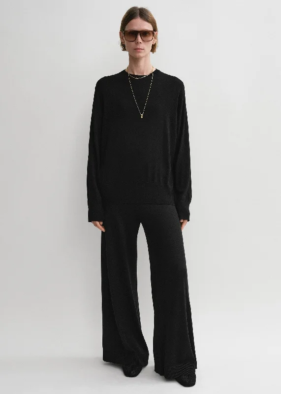 Lightweight Men's Cardigan SweatersCrew-neck silk cashmere knit black