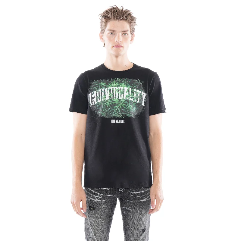 Men's Shirts with Convertible CollarsSHORT SLEEVE CREW NECK TEE  "GOOD MEDICINE" IN BLACK
