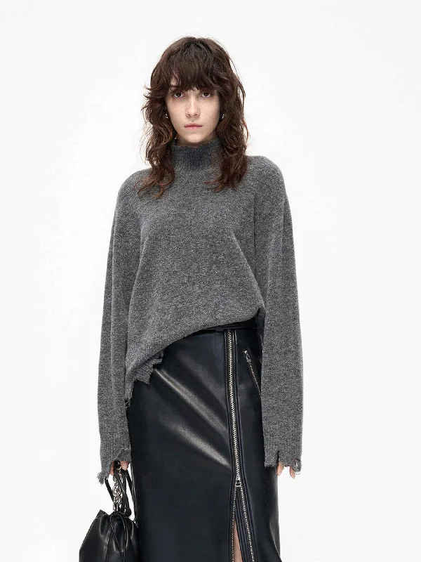 Solid-Colored Men's SweatersDistressed Turtleneck Sweater