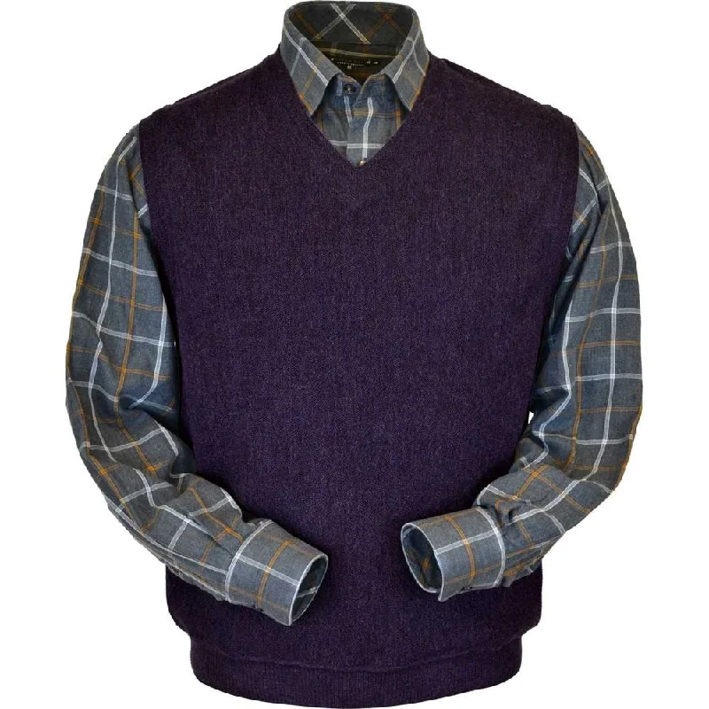 Stylish Men's Turtleneck SweatersBaby Alpaca 'Links Stitch' V-Neck Sweater Vest in Plum Heather by Peru Unlimited
