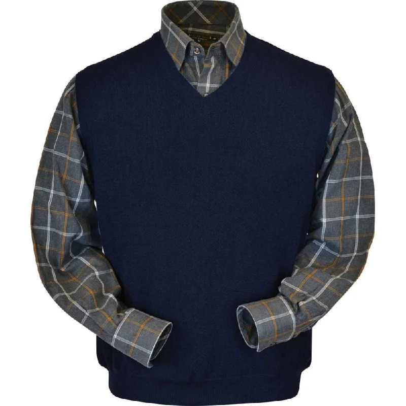 Men's Sweaters for AutumnBaby Alpaca 'Links Stitch' V-Neck Sweater Vest in Navy by Peru Unlimited