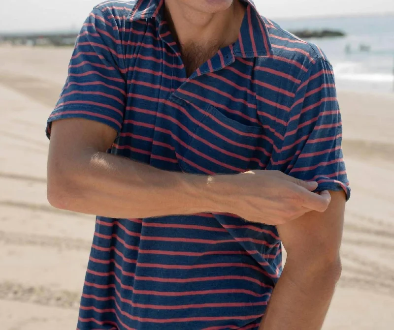 Men's Shirts with Short PlacketsIndigo Polo Shirt In Red/navy Stripe