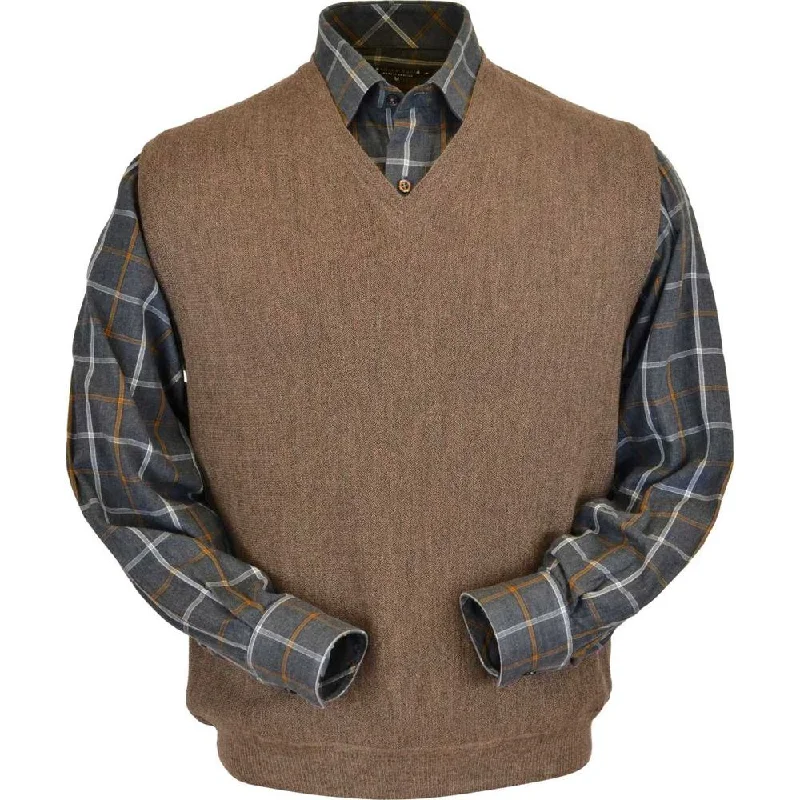 Men's Sweaters with Roll-Neck DesignsBaby Alpaca 'Links Stitch' V-Neck Sweater Vest in Vicuña by Peru Unlimited