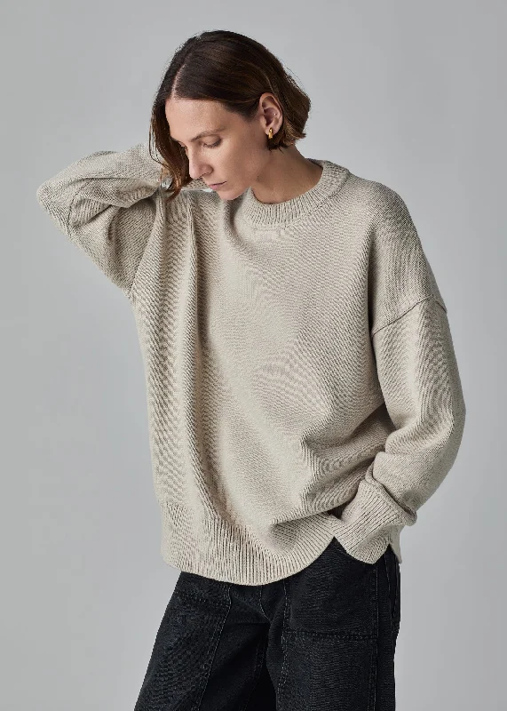 Athletic Men's Performance SweatersBoyfriend Crew in Cotton Knit - Oatmeal