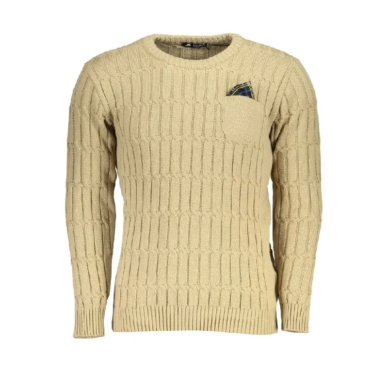 Men's Sweaters for Mild WeatherU.S. Grand Polo Elegant Beige Long Sleeve Crew Neck Men's Sweater