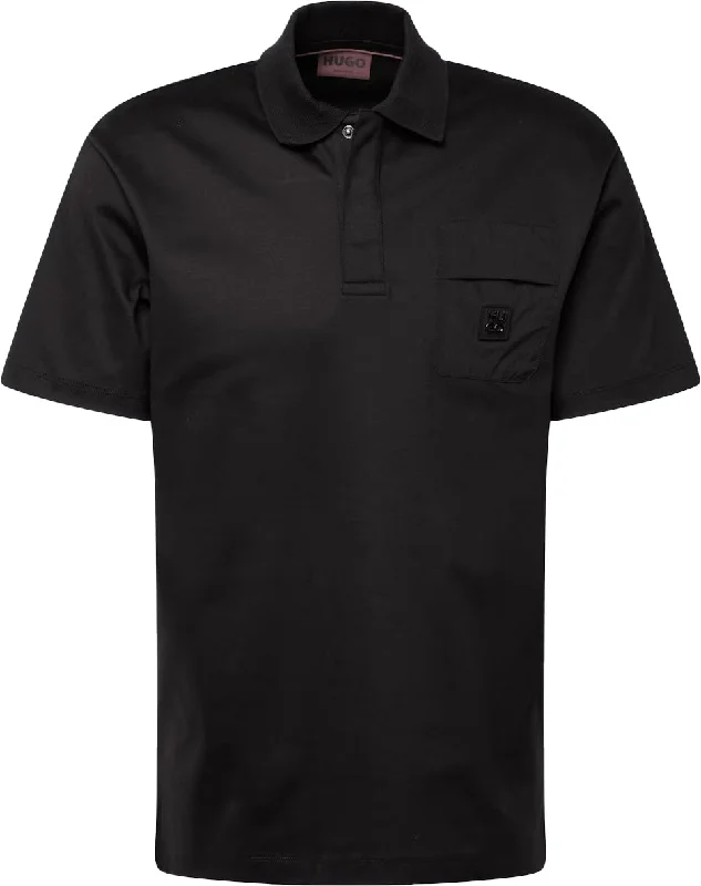 Men's Shirts with Button-Down PocketsHUGO Men's Domer Solid Black Cotton Short Sleeve Polo T-Shirt