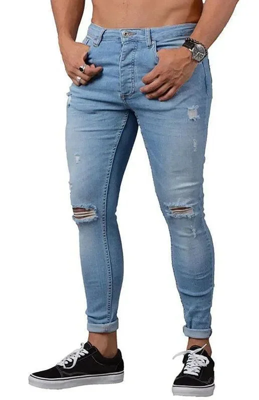 Everyday Casual Men's JeansMen Frayed Slim Fit Jeans