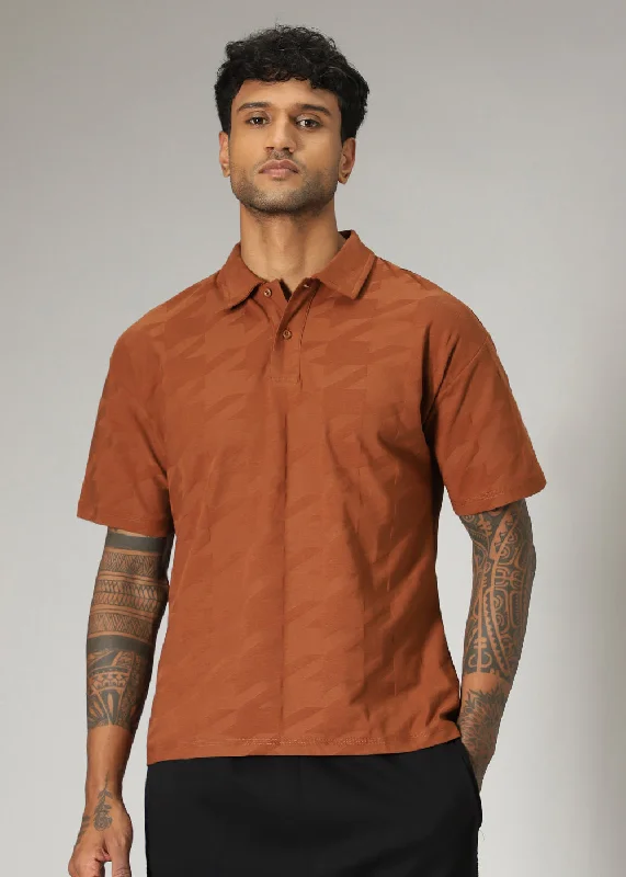 Men's Shirts with Hidden PocketsHerringbone Pattern Brown Polo T-shirt