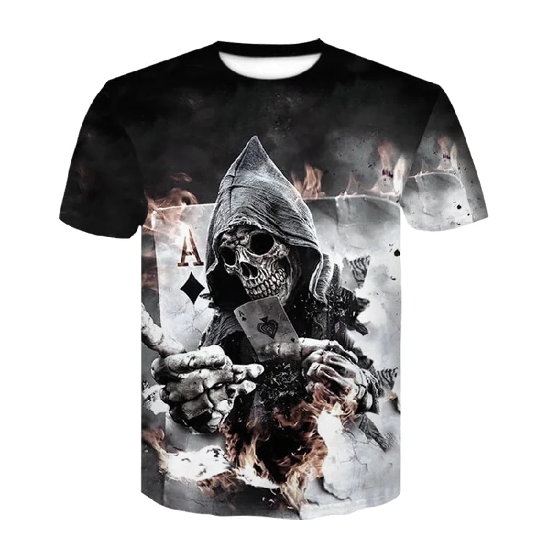 Men's Shirts with Bow TiesSkull Poker Print Men Short Sleeve T-shirt 3D