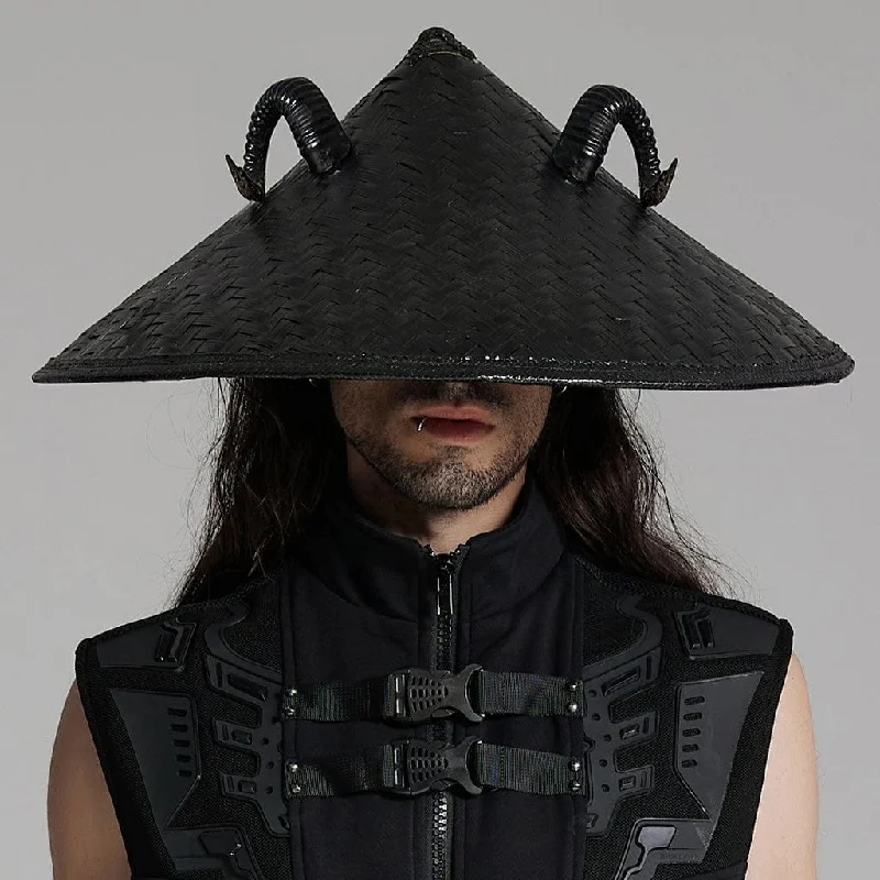 Embroidered Baseball CapsMen's Punk Bamboo Strips Sheep Horn Hat