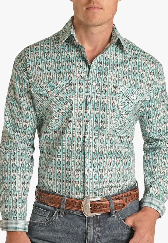Classic Men's Dress ShirtsRough Stock Mens Aztec Long Sleeve Shirt