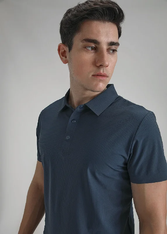 Men's Shirts with High NecksSelf Blue Stitchless Polo T-shirt