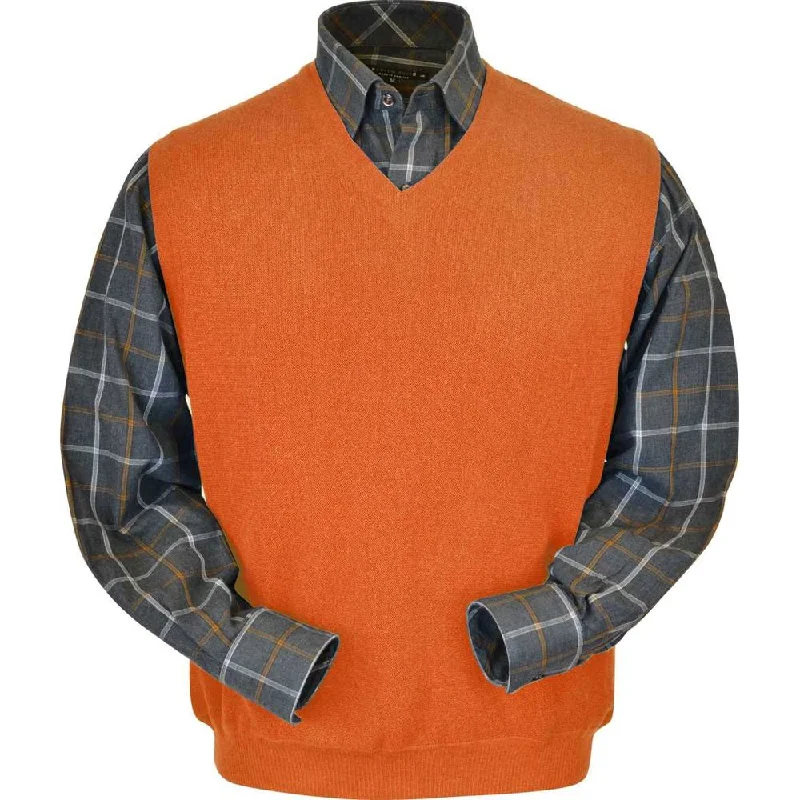 Men's Sweaters with PocketsBaby Alpaca 'Links Stitch' V-Neck Sweater Vest in Orange by Peru Unlimited