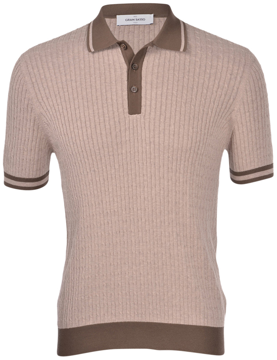 Striped Men's TopsID24244-Gran Sasso  Ecru Ribbed Polo Shirt