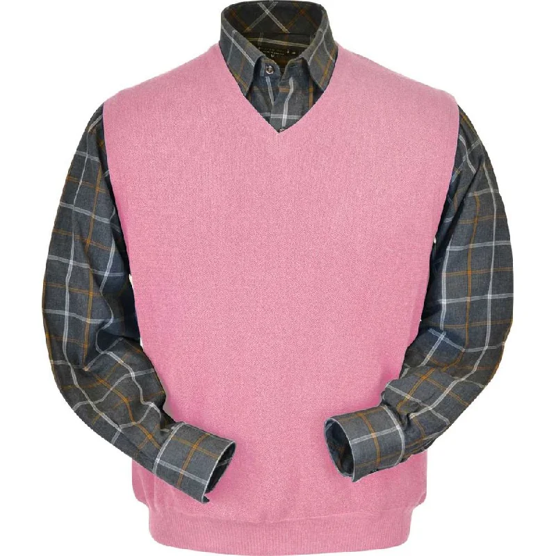 Versatile Men's Zip-Up SweatersBaby Alpaca 'Links Stitch' V-Neck Sweater Vest in Coral by Peru Unlimited