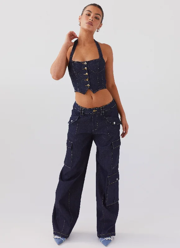 Trendy Men's JeansGreedy Denim Cargo Pants - Indigo