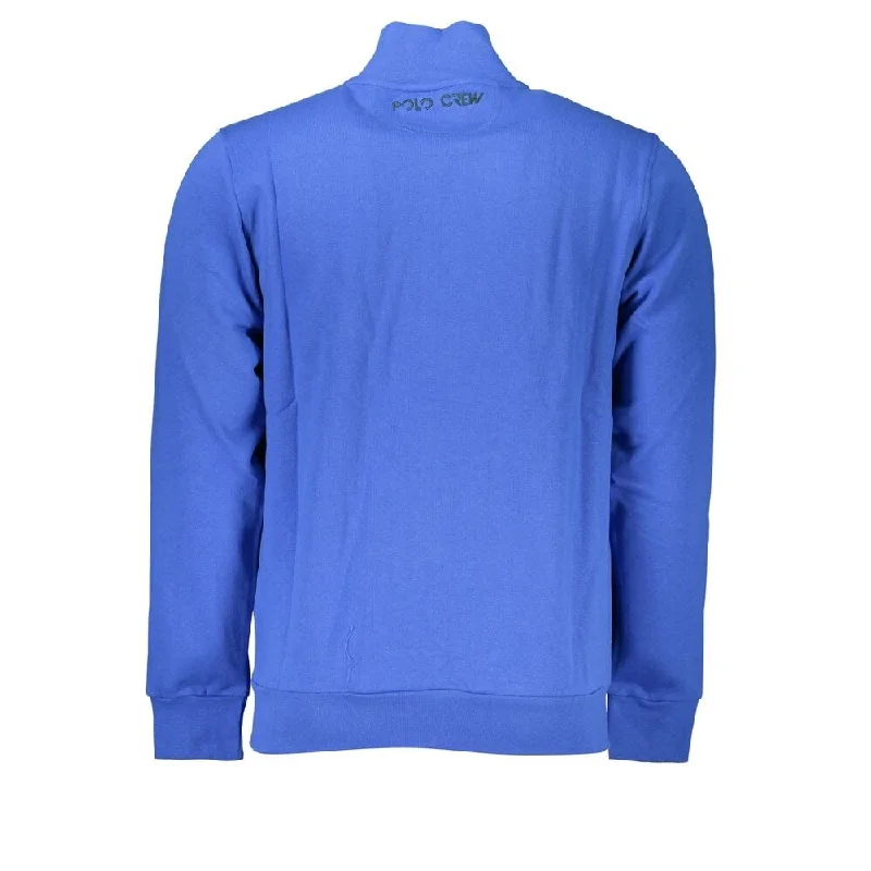 Men's Sweaters with Belt LoopsLa Martina Elegant Blue Fleece Sweatshirt with Men's Embroidery