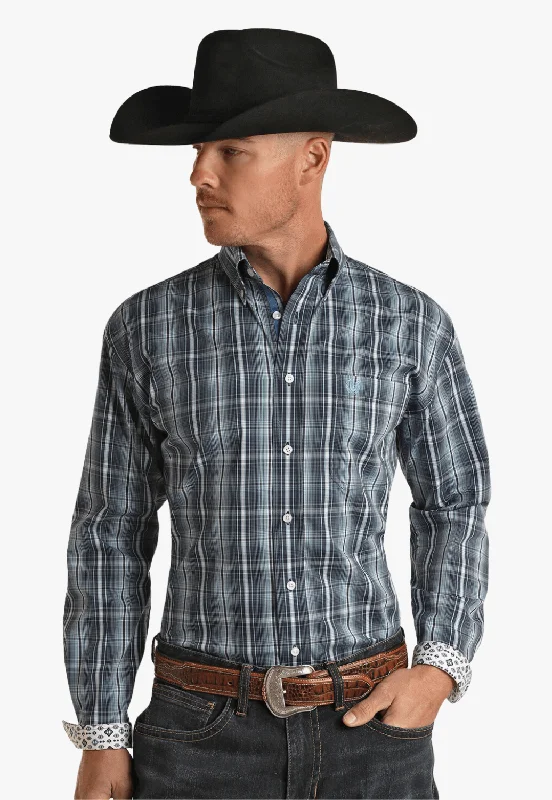Men's Patterned Dress Casual Shirts for Smart-Casual EventsPanhandle Mens Plaid Long Sleeve Shirt