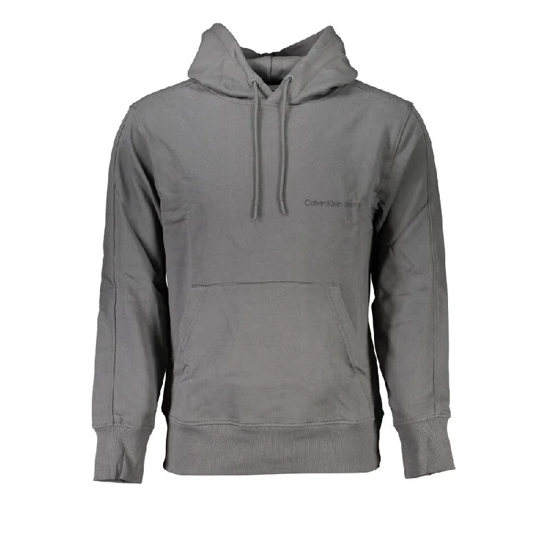 Fitted Men's Slim-Fit SweatersCalvin Klein Elegant Gray Hooded Men's Sweatshirt