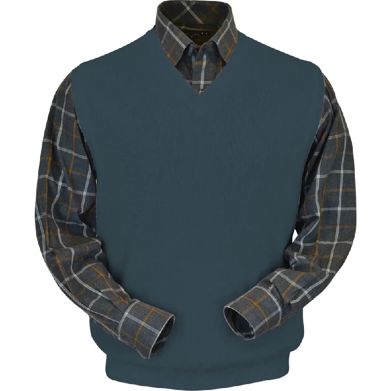 Men's Sweaters for Casual OccasionsBaby Alpaca 'Links Stitch' V-Neck Sweater Vest in Steel Blue by Peru Unlimited