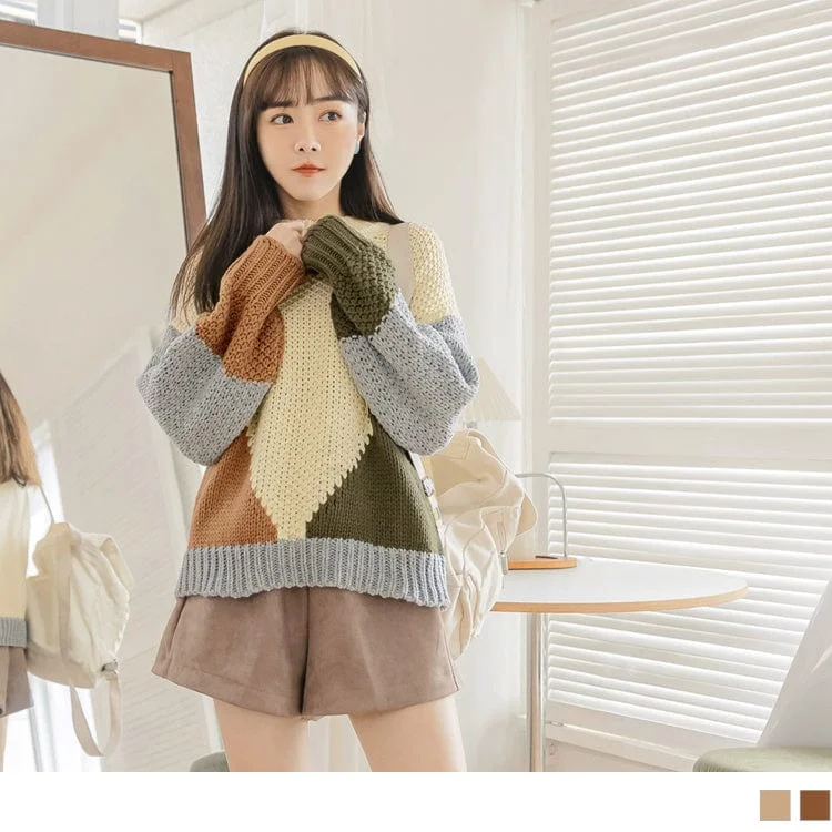 Trendy Men's Oversized SweatersCONTRAST COLOR BAND COLLAR KNIT FUR TOPS