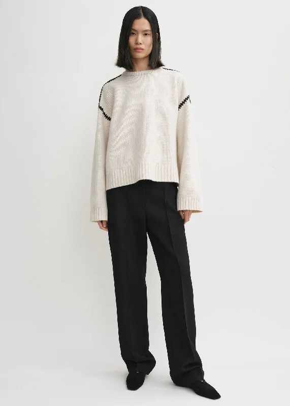 Men's Sweaters with SnapsEmbroidered wool cashmere knit snow