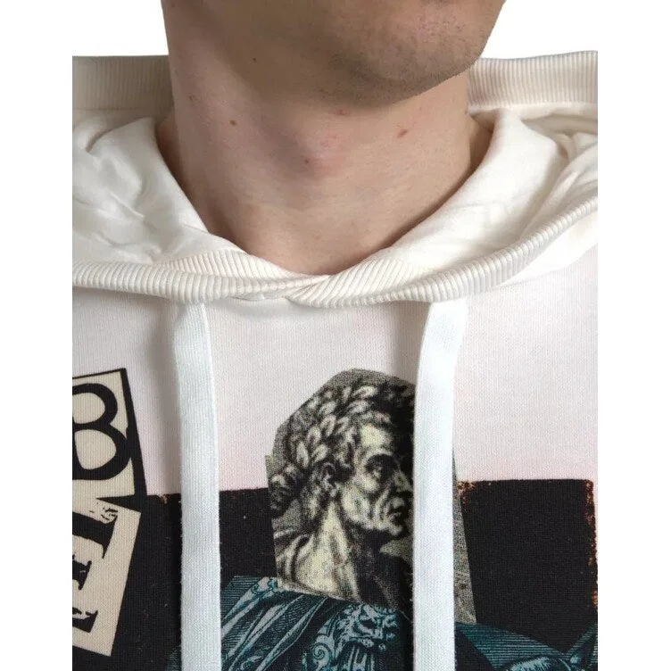 Men's Sweaters with Ribbed HemsDolce & Gabbana White Caesar Cotton Hooded Pullover Men's Sweater (Pre-Owned)