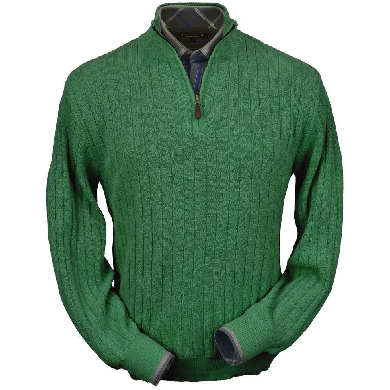 Men's Sweaters with Tailored FitsBaby Alpaca 'Links Stitch' Half-Zip Mock Neck Sweater in Pebble Green by Peru Unlimited