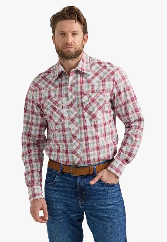 Men's Thermal Shirts for Winter WarmthWrangler Mens Retro Plaid Print Long Sleeve Shirt