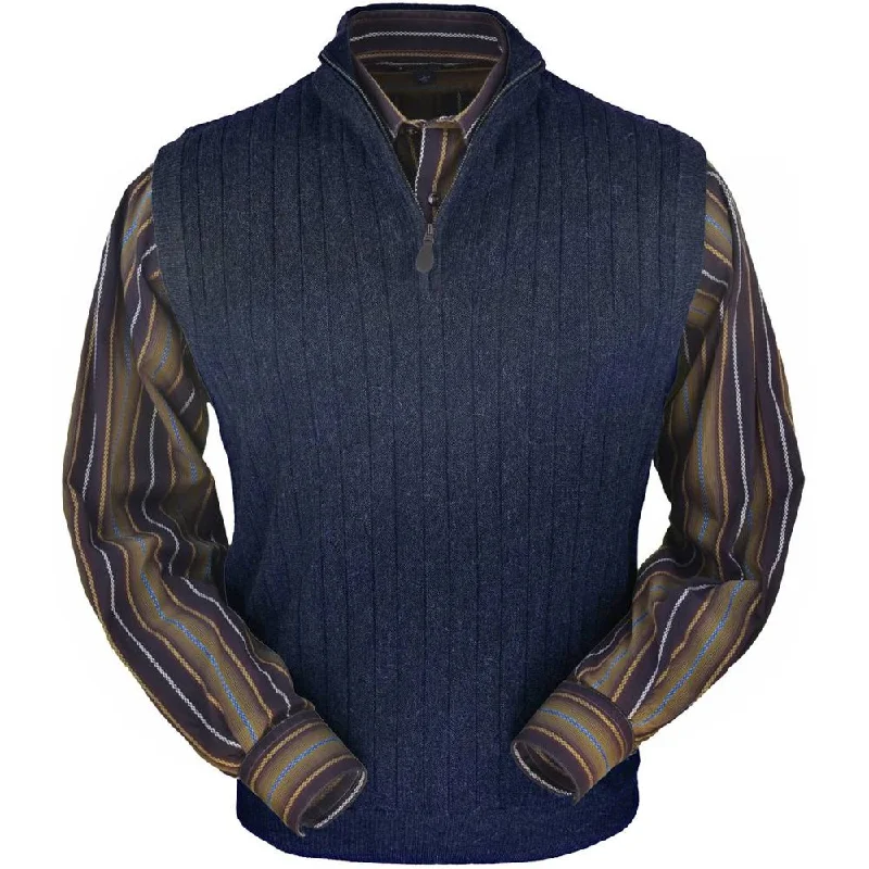 Men's Sweaters with Mock-Neck DesignsBaby Alpaca 'Links Stitch' Ribbed Zip-Neck Sweater Vest in Midnight Heather by Peru Unlimited