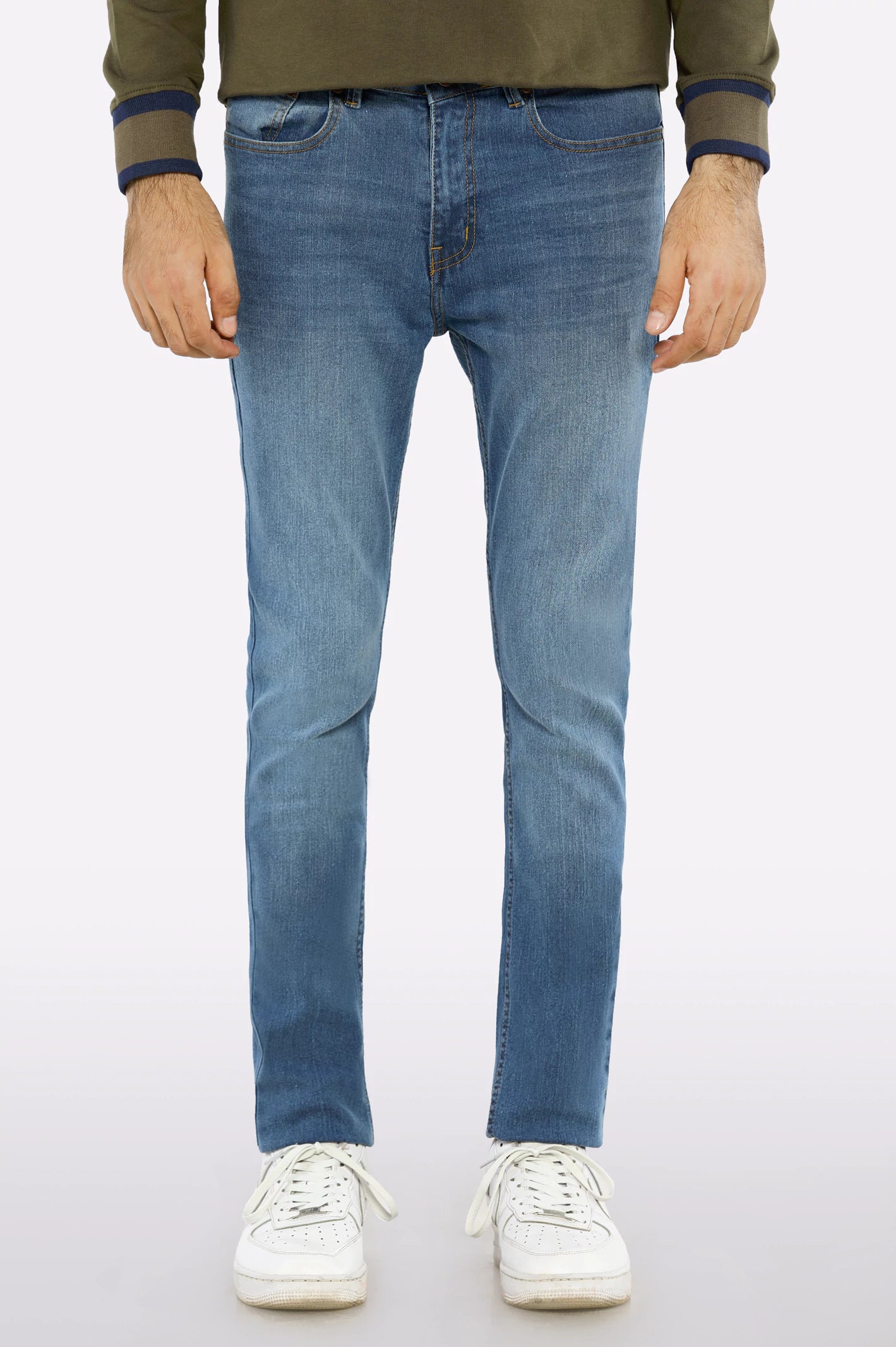 Casual Ripped Men's JeansDark Blue Slim Fit Jeans