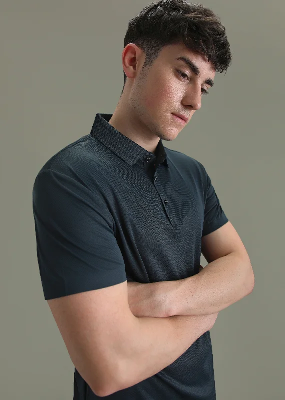 Men's Shirts with Adjustable HemlinesPatterned Dark Blue Stitchless Polo T-shirt