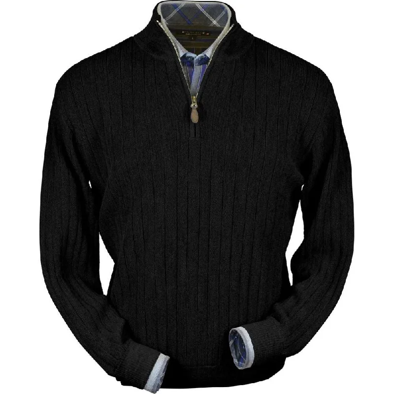 Men's Sweaters in Earthy TonesBaby Alpaca 'Links Stitch' Half-Zip Mock Neck Sweater in Black by Peru Unlimited