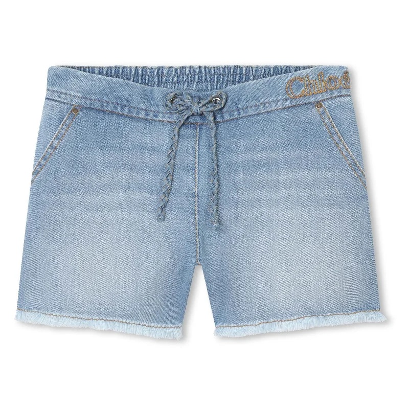 Skinny-Fit Men's Fashion and Casual ShortsBlue Bleach Denim Embroidered Shorts