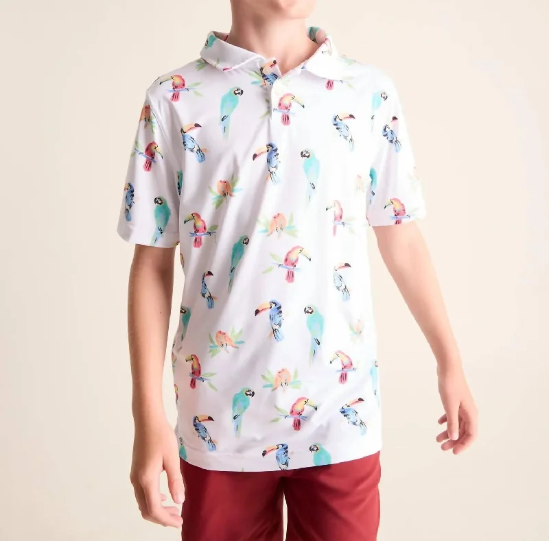 Men's Shirts with Chest PocketsBoy's Performance Polo Shirt In White Parrots