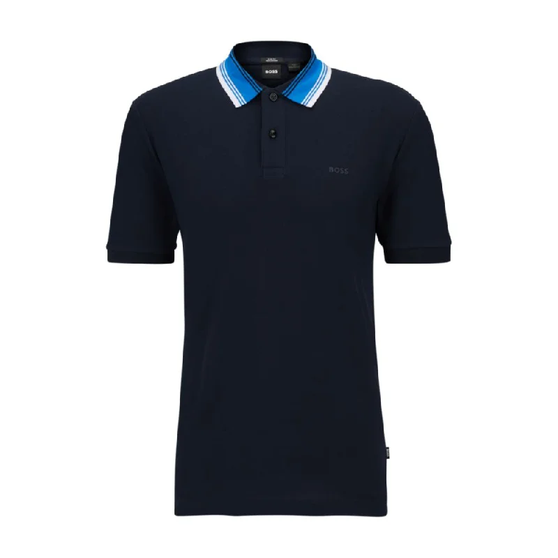 Men's Shirts with Velcro ClosuresCotton-piqu slim-fit polo shirt with striped collar