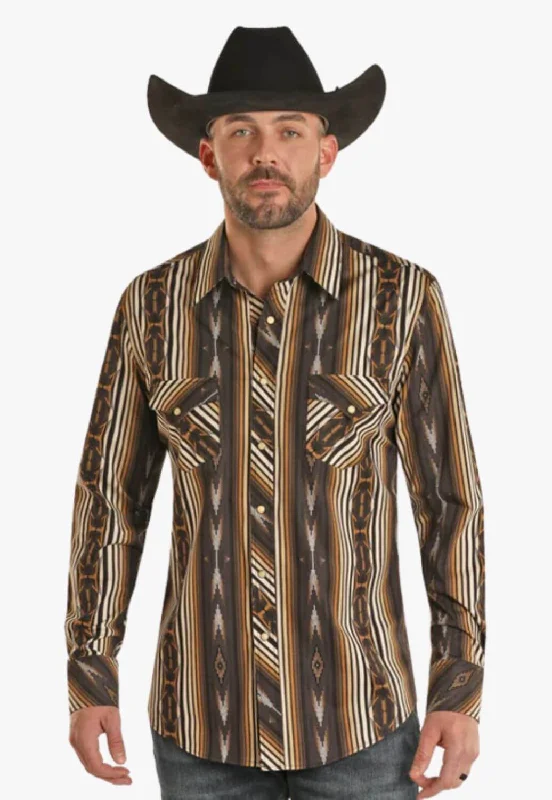 Layered Men's Henley ShirtsRock and Roll Mens Aztec Pearl Snap Long Sleeve Shirt