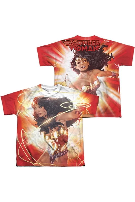Men's Shirts with Bow TiesJustice League of America Wonder Woman Glow (Front/Back Print) Short Sleeve Youth Poly Crew Tee / T-Shirt