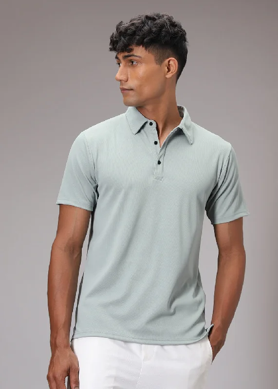 Men's Shirts for FishingPastel Green Ribbed Polo T-shirt