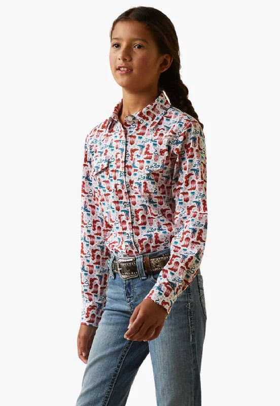 Men's Denim Shirts for a Rugged LookAriat Girls Blazin Boots Snap Long Sleeve Shirt