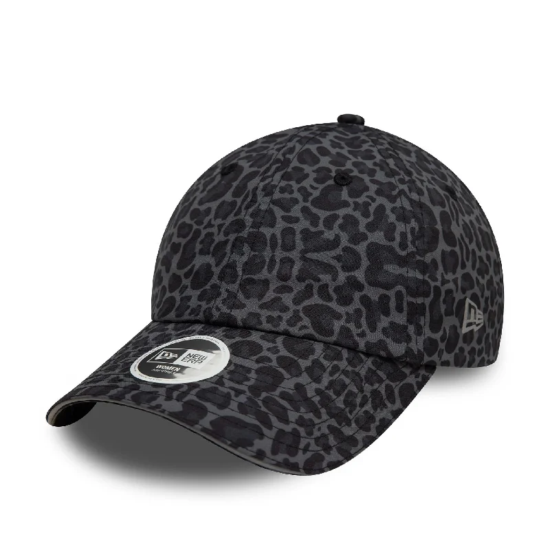 Rainproof Bucket HatsWomens New Era All Over Print Black Leopard Print Open Back Adjustable Cap