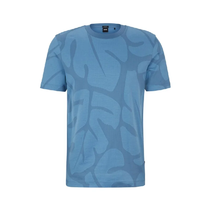Men's Shirts with Graphic SleevesCotton T-shirt with two-tone monstera-leaf pattern