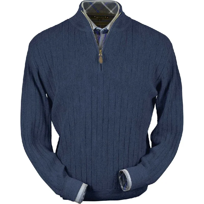 Men's Sweaters with Button-Up CollarsBaby Alpaca 'Links Stitch' Half-Zip Mock Neck Sweater in Denim Heather by Peru Unlimited