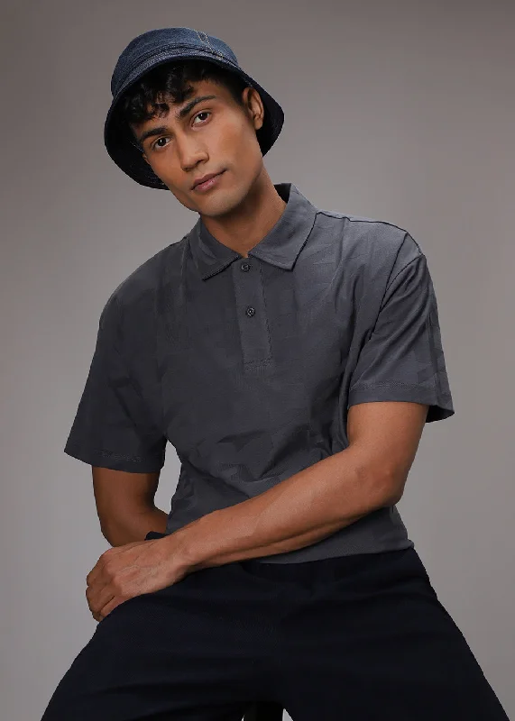 Versatile Men's Tank TopsHerringbone Pattern Grey Polo T-shirt