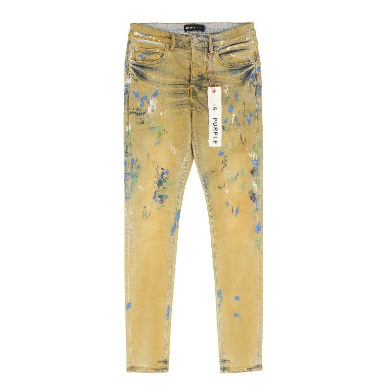 Leather Patch Embellished Men's JeansLight Indigo Cathey Spice Painted Jeans