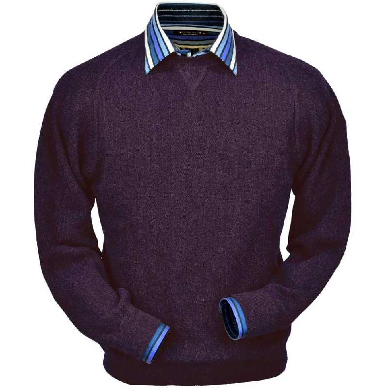 Men's Sweaters with Patch PocketsBaby Alpaca 'Links Stitch' Sweatshirt-Style Crew Neck Sweater in Eggplant Heather by Peru Unlimited