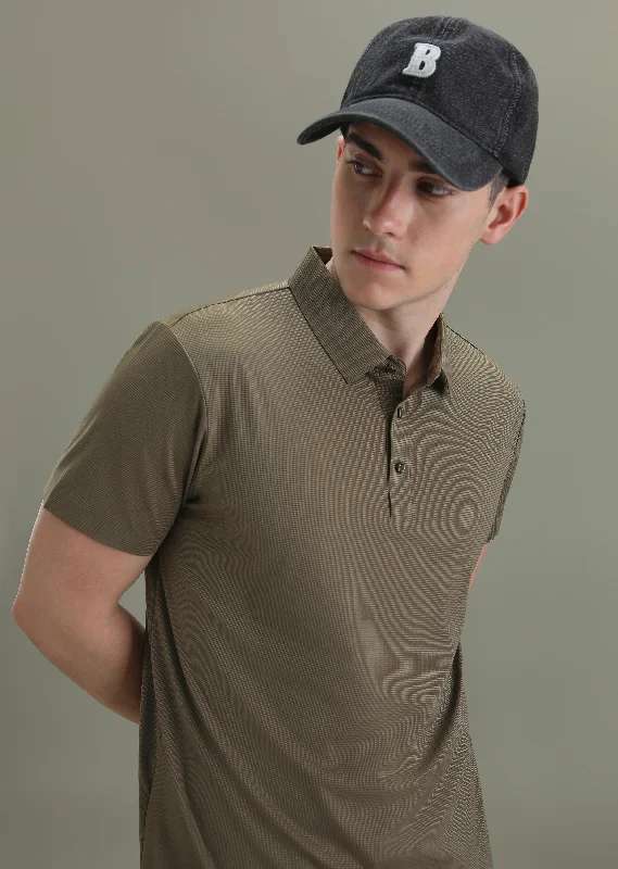 Men's Shirts with Rounded HemlinesPatterned Brown Stitchless Polo T-shirt