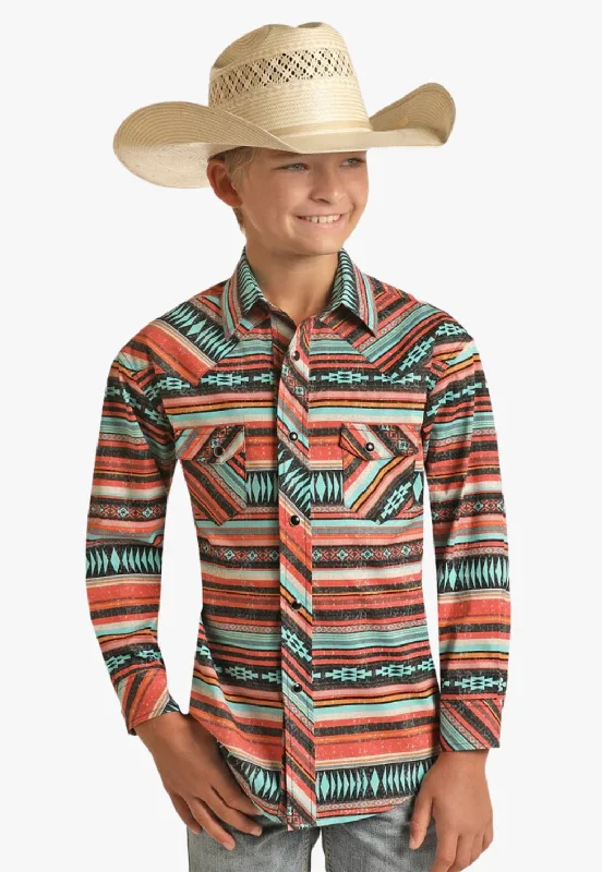 Comfortable Men's Flannel ShirtsRock and Roll Boys Aztec Snap Long Sleeve Shirt
