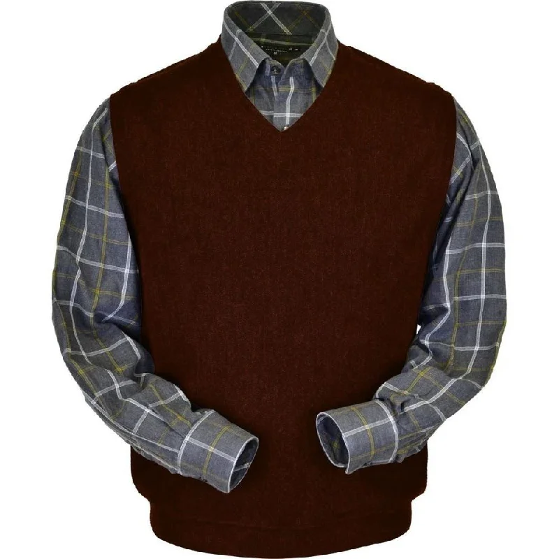 Fitted Men's Slim-Fit SweatersBaby Alpaca 'Links Stitch' V-Neck Sweater Vest in Wine Heather by Peru Unlimited