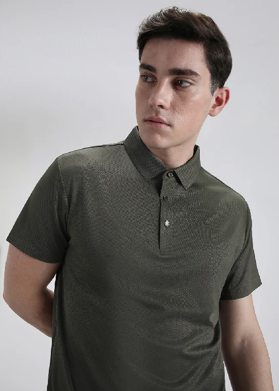 Men's Shirts with Patchwork PatternsPatterned Olive Green Stitchless Polo T-shirt